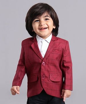 Babyhug Full Sleeves Party Wear Blazer Checks - Red