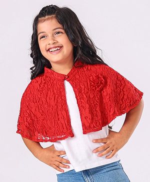 Babyhug Party Wear Half Sleeves Lace Shrug - Red