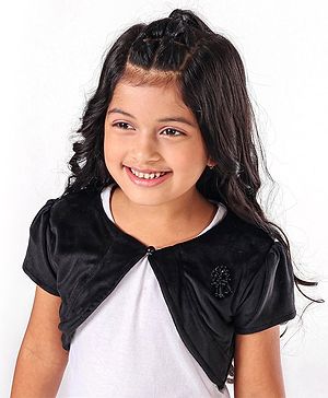Babyhug Half Sleeves Party Wear Shrug with Corsage - Black