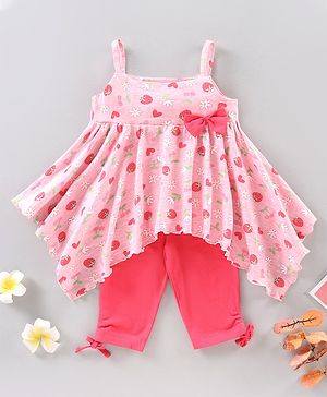 Babyhug Singlet Top & Capri Heart Print - Pink