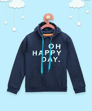 Lilpicks Couture Oh Happy Day Print Full Sleeves Hoodie - Navy
