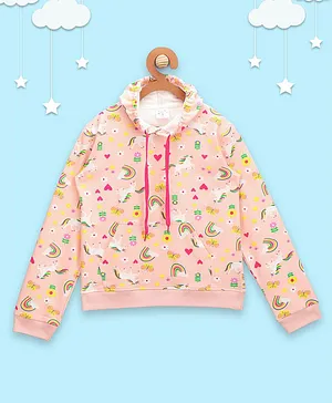 Lilpicks Couture Unicorn Print Full Sleeves Hoodie - Baby Pink