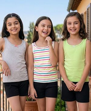 Pine Kids Cotton Sleeveless Slips Solid & Stripes Pack of 3 (Colour May Vary)