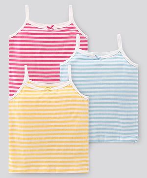 Pine Kids Singlet Anti Microbial & Biowashed Cotton Slips Striped Pattern Pack of 3 - Pink Yellow And Blue