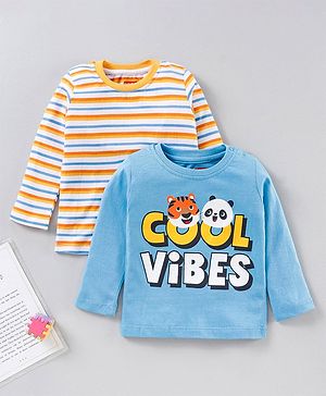 Babyhug Full Sleeves T-Shirts Stripes and Text Print Pack of 2 - Multicolour