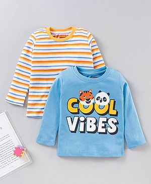 Babyhug Full Sleeves T-Shirts Stripes and Text Print Pack of 2 - Multicolour