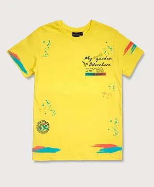 GINI & JONY Half Sleeves T-Shirt Text Print - Yellow Iris
