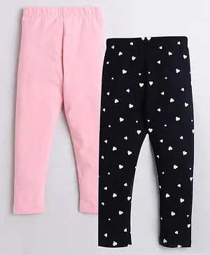 The Sandbox Clothing Co Pack Of 2 Full Length Solid & Heart Printed Leggings - Black & Pink