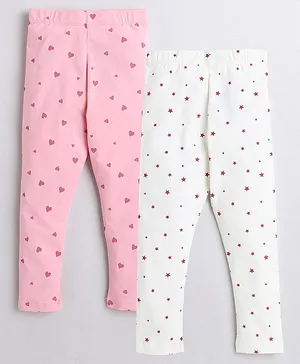 The Sandbox Clothing Co Pack Of 2 Full Length Star & Heart Printed Leggings - Pink & White