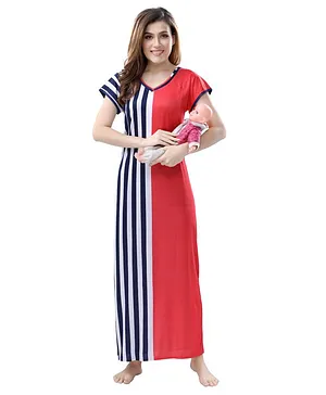 Piu Striped Half Sleeves Feeding Nighty - Red