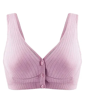 MOMISY Cotton Spandex Front Open Wireless Nursing Bra - Purple