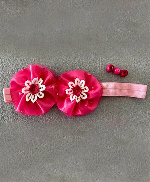 Kalacaree Twin Flowers Designer Headband - Dark Pink