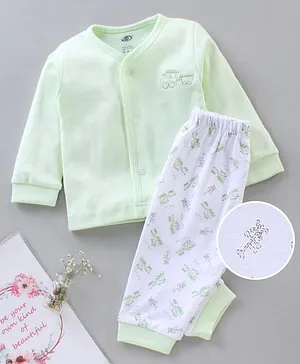 Zero Cotton Full Sleeves Vehicle Print Pyjama Set - Lime