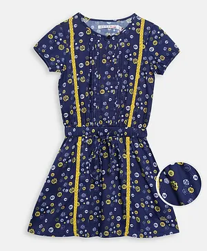 Elle Kids Short Sleeves Floral Print Dress - Navy Blue