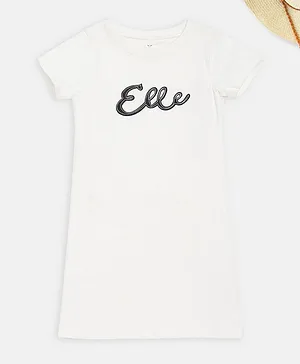 Elle Kids Short Sleeves Brand Name Print Dress - Off White