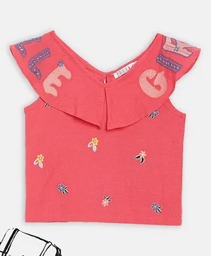Elle Kids Short Sleeves Floral Embroidered Top - Pink