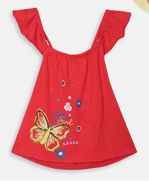 Elle Kids Short Sleeves Butterfly Print Top - Red