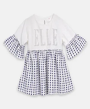 Elle Kids Half Sleeves Checked Top - Off White