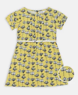 Elle Kids Short Sleeves Lotus Print Dress - Yellow