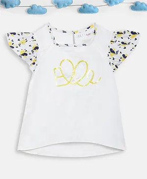 Elle Kids Short Sleeves Heart Print Top - White