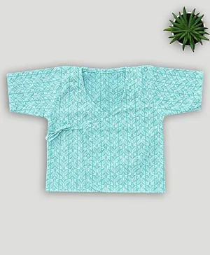 Little Labs Cotton Half Sleeves Leaves Embroidery Jhabla - Blue - Blue