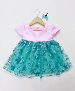Many frocks & Cap Sleeves Sequin Embellished Baby Party Dress With Clip - Pink & Blue