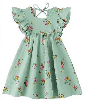 The Baby Atelier 100% Organic Short Sleeves Floral Print Dress - Green