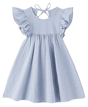 The Baby Atelier 100% Organic Short Sleeves Striped Dress - Blue