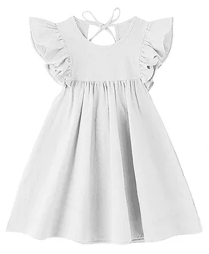 The Baby Atelier 100% Organic Short Puff Sleeves Solid Dress - Grey
