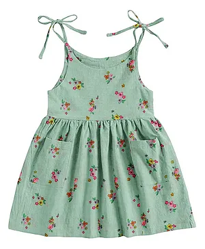 The Baby Atelier 100% Organic Sleeveless Floral Print Night Dress - Green