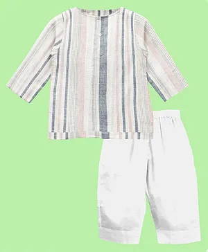 The Baby Atelier 100% Organic Full Sleeves Striped Night Suit - Grey & White