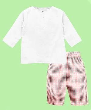The Baby Atelier 100% Organic Full Sleeves Checked Night Suit - White & Red