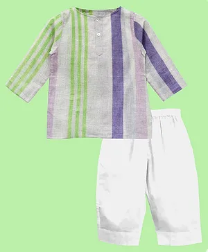 The Baby Atelier 100% Organic Full Sleeves Striped Night Suit - Purple