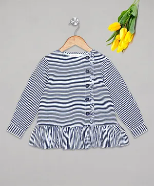 Budding Bees Full Sleeves Striped With Side Button Closer Top - Blue