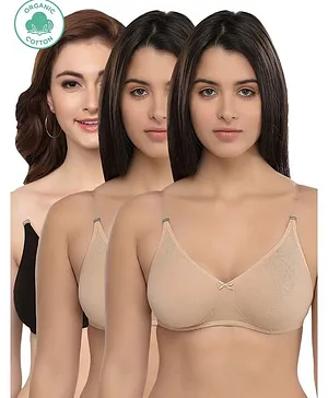 Inner Sense Organic Cotton Antimicrobial Backless Non-Padded Seamless Bra Pack Of 3 - Beige Black