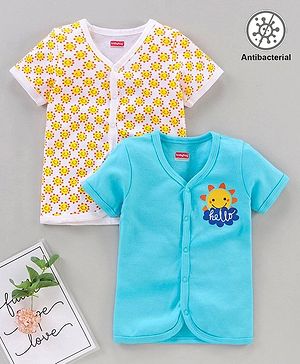 Babyhug Antibacterial Finish Half Sleeves  Vest Pack of 2 - Blue Yellow