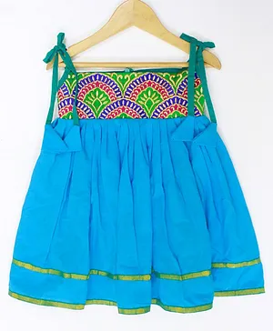 Many frocks & Sleeveless Embroidery Pleated Ethnic Dress - Blue