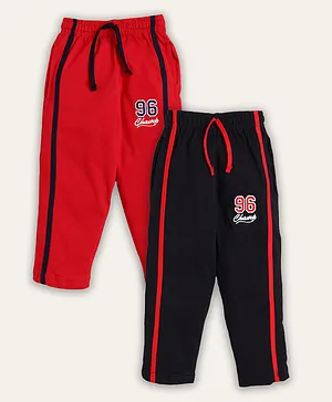 Nottie Planet Pack Of 2 Full Length Number Embroidery Detailing Track Pants - Red & Navy Blue