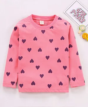 Olio Kids Full Sleeves Top Heart Print - Pink Fuchia