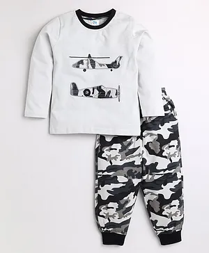 DEAR TO DAD Boys Full Sleeves Helicopter Print Tee & Joggers Set - Grey