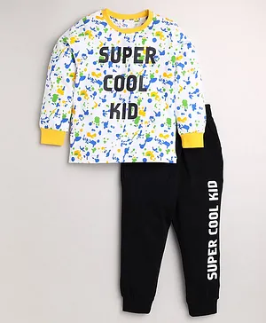 DEAR TO DAD Boys Full Sleeves Super Cool Print Tee With Pyjama Set-Yellow