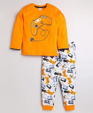 DEAR TO DAD Boys Full Sleeves Remote Game Print Tee & Joggers Set - Yellow