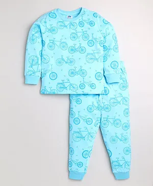 DEAR TO DAD Full Sleeves Cycle Print Tee & Joggers Set-Blue