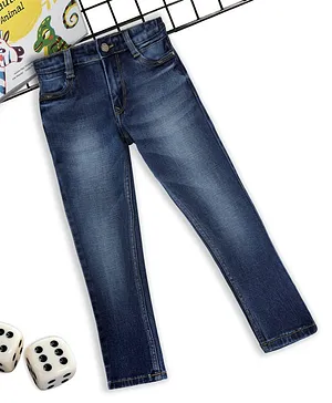 Sodacan Full Length Washed Pattern Jeans - Dark Blue
