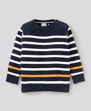 Bonfino Full Sleeves Pullover Striped Sweater - Blue