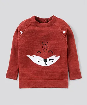 Bonfino Full Sleeves Sweater Fox Design - Maroon