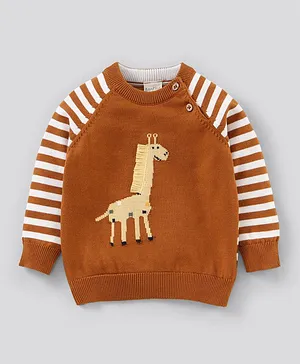 Bonfino Raglan Sleeves Sweater Giraffe Design - Light Brown