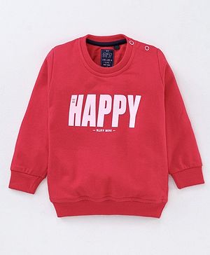 Ruff Full Sleeves Slim Fit Sweatshirt Happy Print - Red