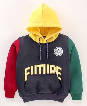 Ruff Full Sleeves Hooded Sweatshirt Text Print - Multicolor