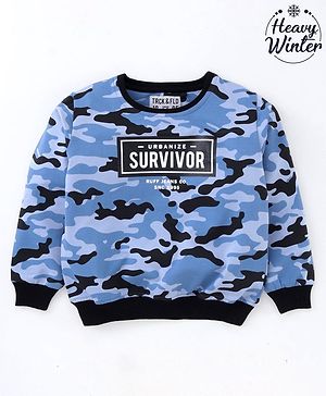 Ruff Full Sleeves Slim Fit Sweatshirt Text Print - Blue